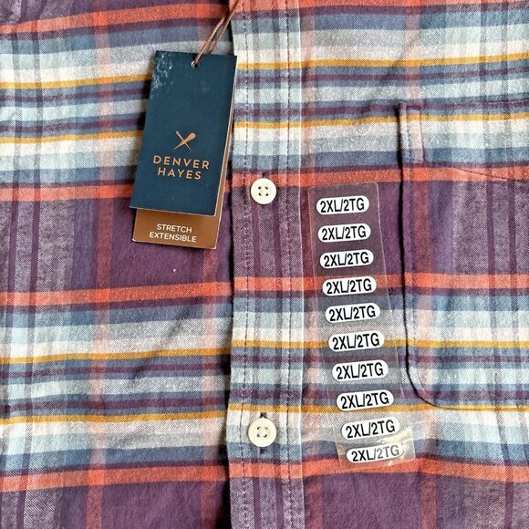 Denver Hayes Button Down Classic Purple Plaid Short Sleeve Shirt Casual 2XL - Picture 3 of 10